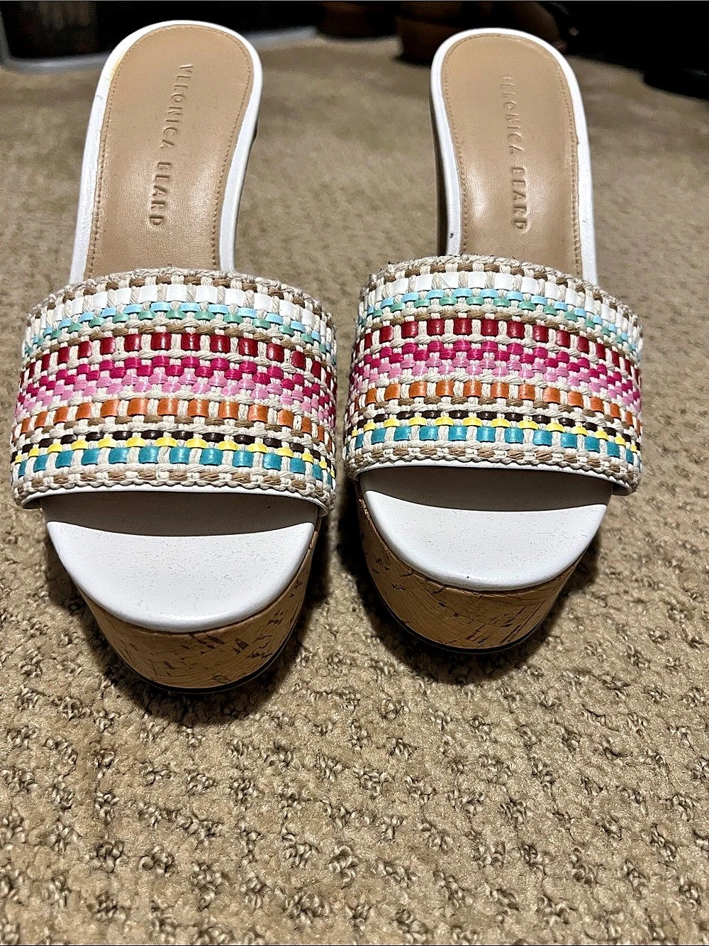 Veronica Beard Wedge Sandals in White & Multicolor US 7.5 Like New